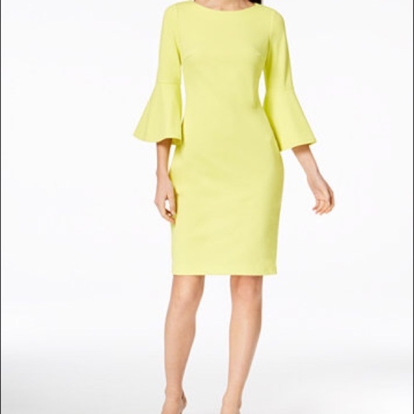 calvin klein green bell sleeve dress
